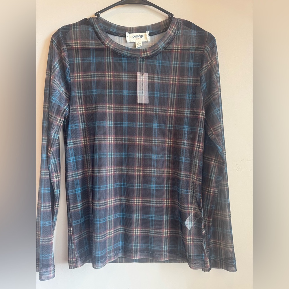 Anthropologie plaid mesh long sleeve NWT size small